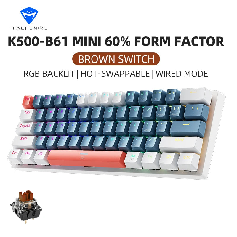 Teclado mecânico Machenike K500-B61 Mini, fator de forma de 60%