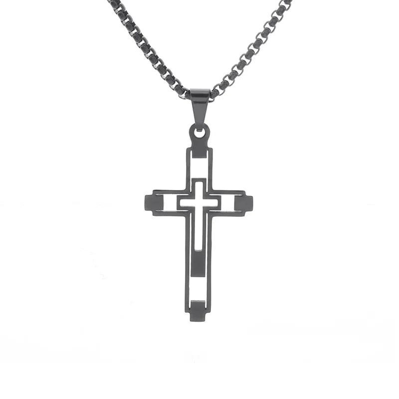 Colar Pingente Vintage Gótico de Caveira com Cruz de Jesus — Joia Católica Masculina, Amuleto Religioso Estilo Punk