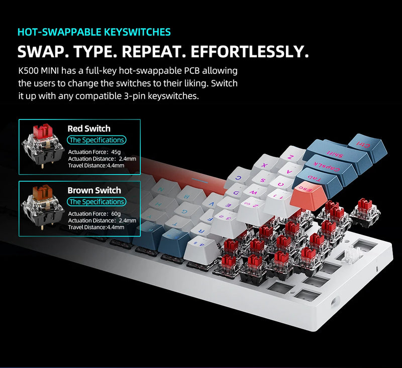 Teclado mecânico Machenike K500-B61 Mini, fator de forma de 60%