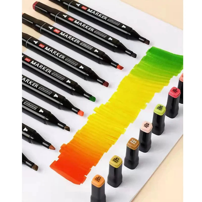 Conjunto de Canetas Marcadoras Artísticas com 24 a 80 Cores – Dupla Ponta com Tinta à Base de Óleo | Ideal para Desenho, Esboço, Graffiti, Mangá e Material Escolar de Arte