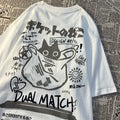 Camiseta de manga curta estampada com desenho de gato retrô