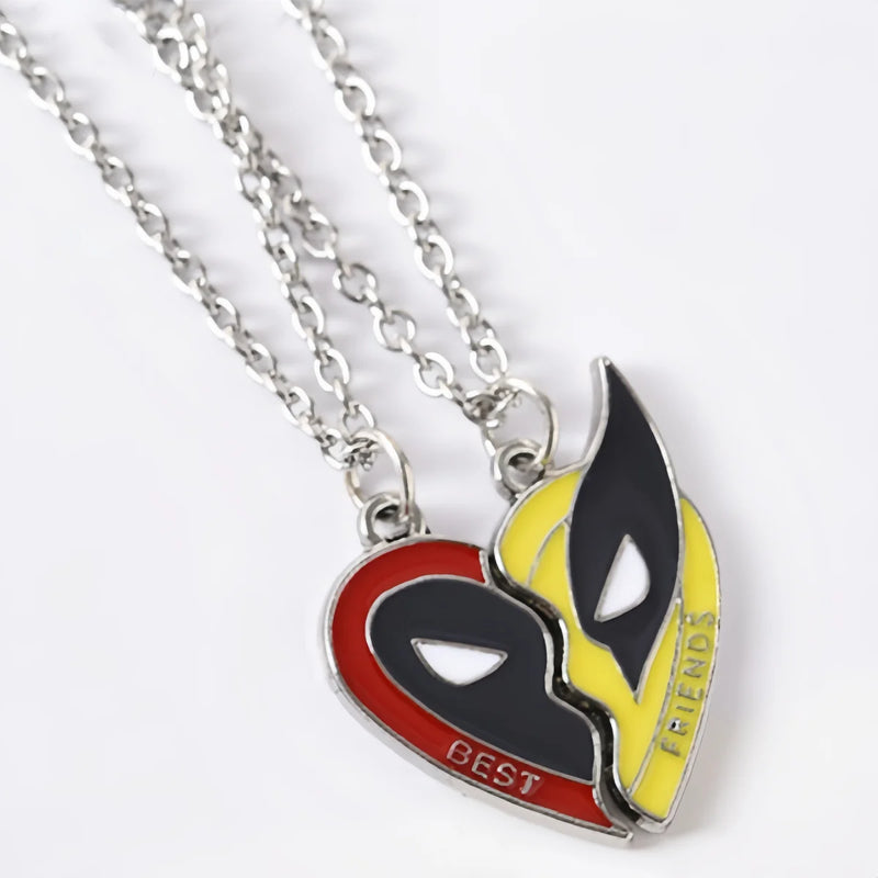 Colar Deadpool e Wolverine – Coração de Aço Inoxidável | Colar da Amizade para Casais ou Melhores Amigos