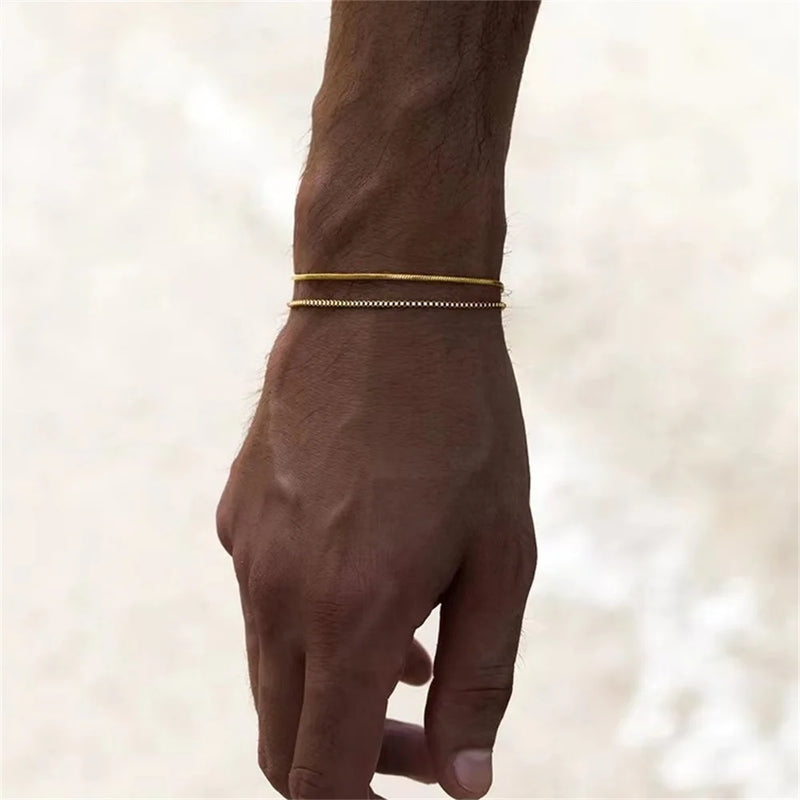 Pulseira masculina de aço inoxidável com corrente de osso de cobra retrô