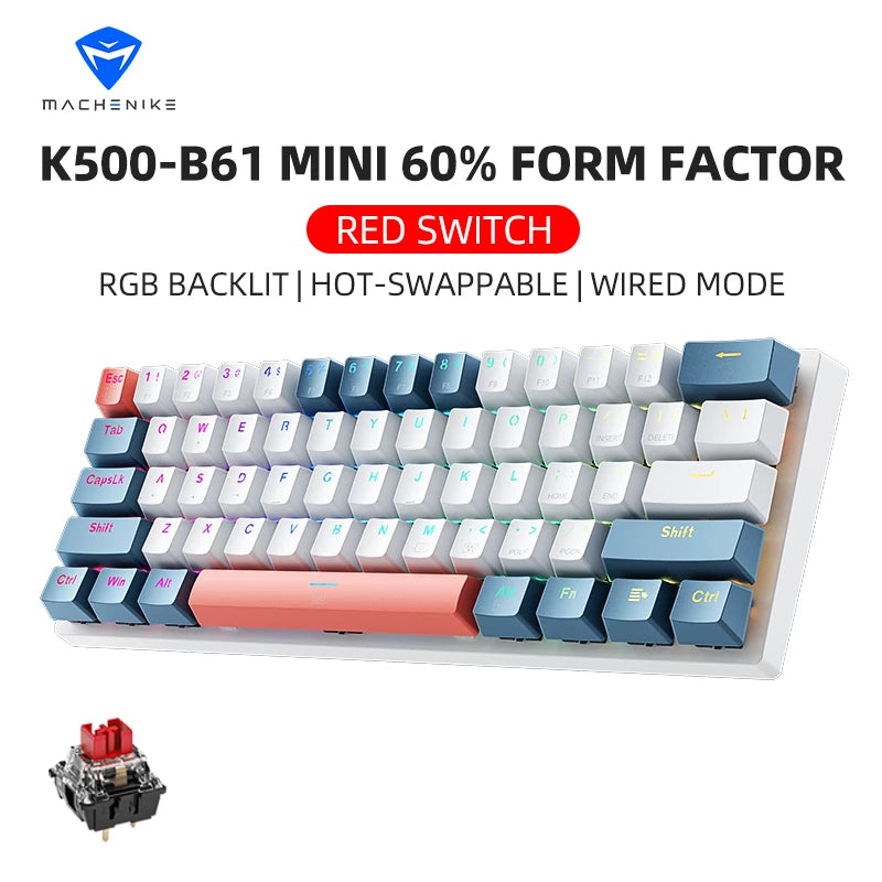 Teclado mecânico Machenike K500-B61 Mini, fator de forma de 60%