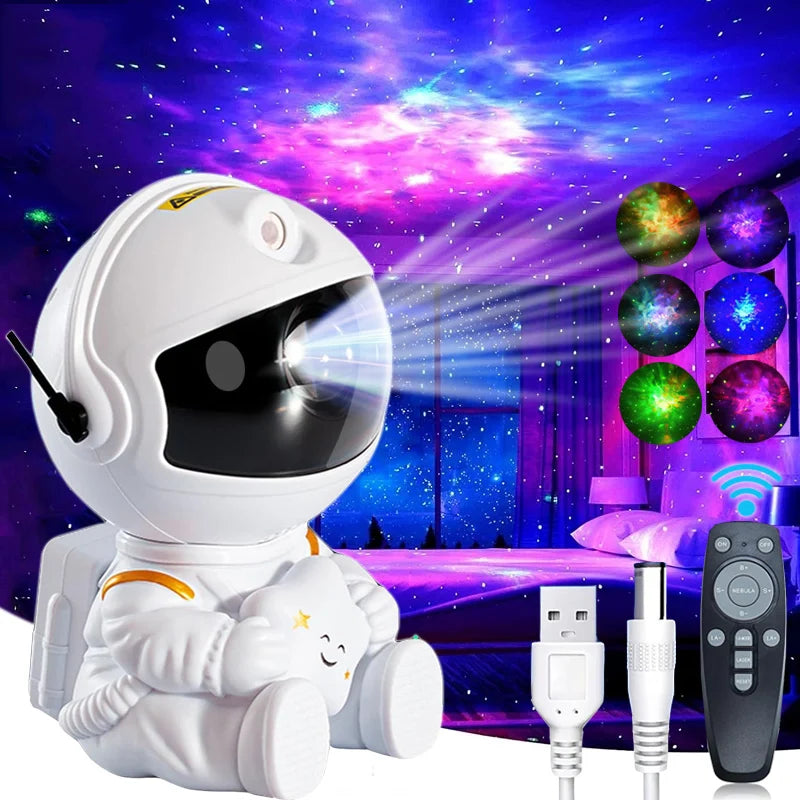 Projetor Galáxia Estrela Astronauta — Luminária de Céu Estrelado e Nebulosa, Decoração para Quarto, Luz Noturna LED para Crianças e Adultos, Presente Criativo