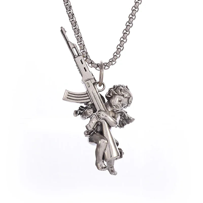 Colar Pingente Vintage Gótico de Caveira com Cruz de Jesus — Joia Católica Masculina, Amuleto Religioso Estilo Punk