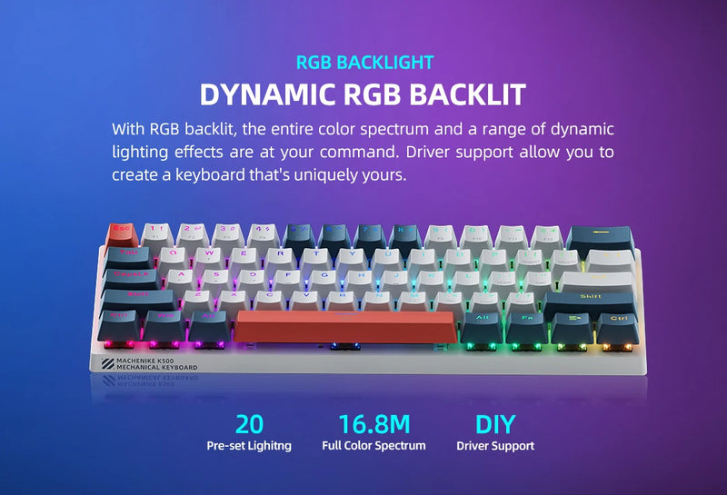 Teclado mecânico Machenike K500-B61 Mini, fator de forma de 60%