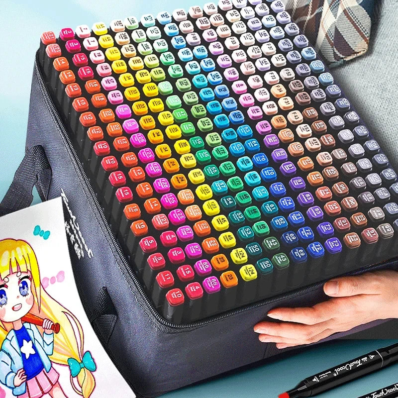 Conjunto de Canetas Marcadoras Artísticas com 24 a 80 Cores – Dupla Ponta com Tinta à Base de Óleo | Ideal para Desenho, Esboço, Graffiti, Mangá e Material Escolar de Arte