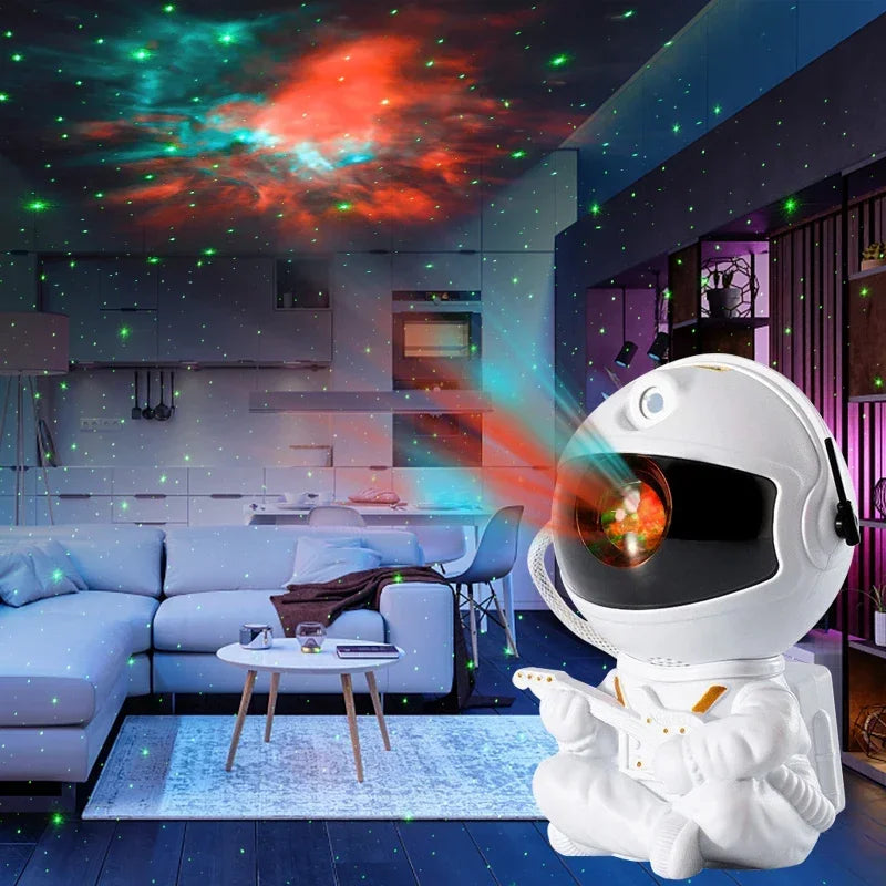 Projetor Astronauta Galáxia – Luminária LED com Céu Estrelado | Abajur Noturno Decorativo para Quarto Infantil